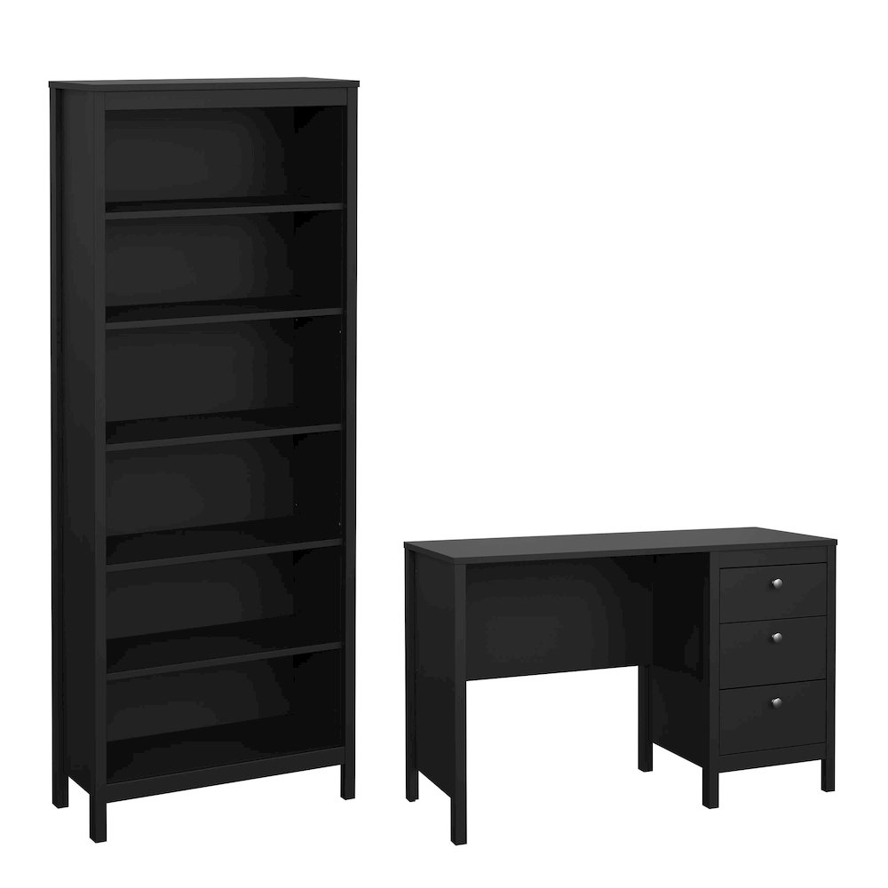 Madrid 2-Piece Home Office Set with Desk and Bookcase, Matte Black