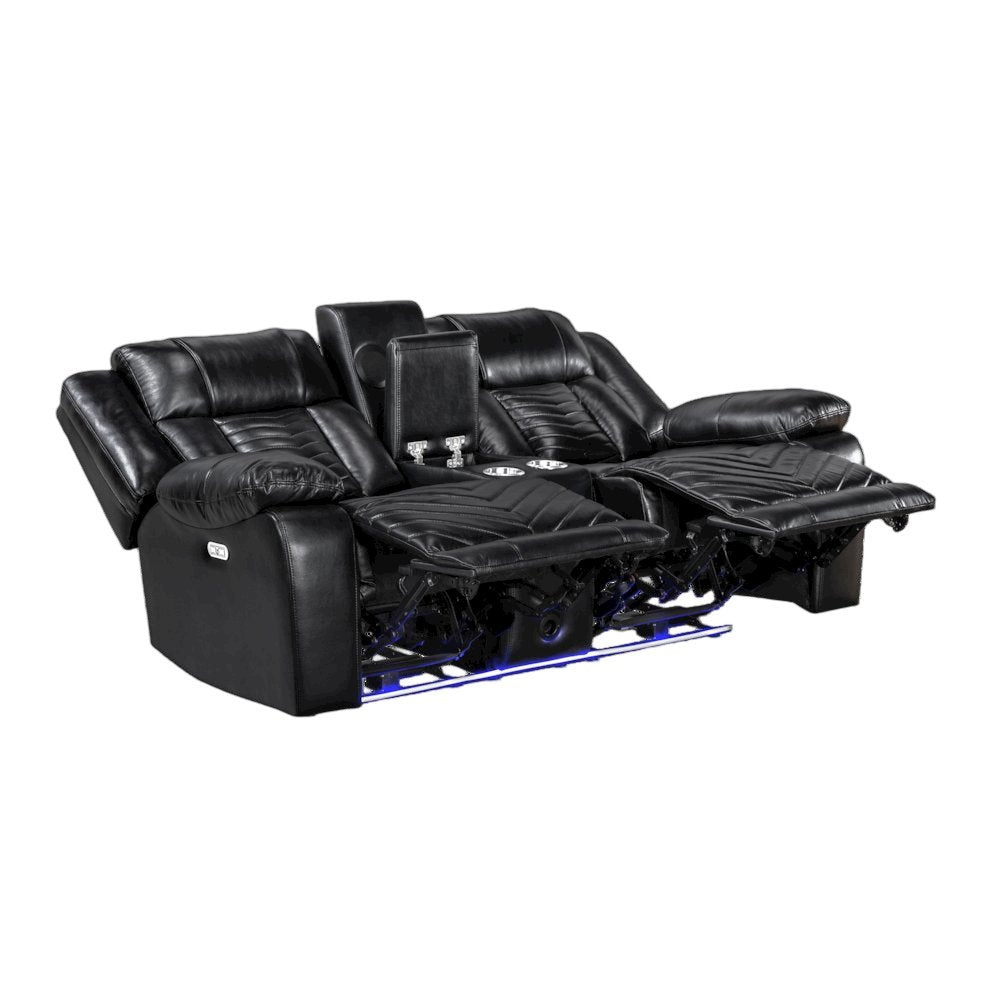 Sensa Power Reclining Loveseat.withBluetooth Speaker with Led Belt Black