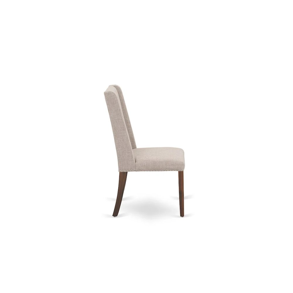 3 Piece Kitchen Table Set Contains a Round Dining Room Table with Pedestal and 2 Light Tan Linen Fabric Upholstered Chairs, 36x36 Inch, Natural