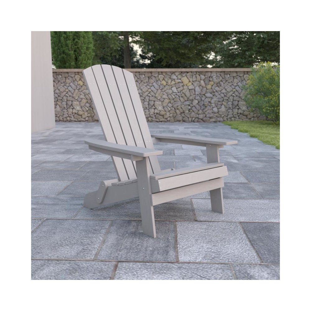 All-Weather Poly Resin Indoor/Outdoor Folding Adirondack Chair in Gray