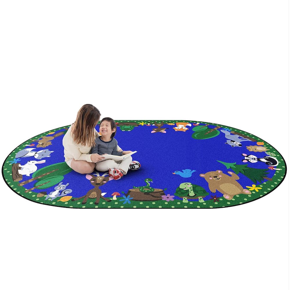 Kid Essentials Animals Among Us 5'4" x 7'8" Oval Area Rug in Color Multi