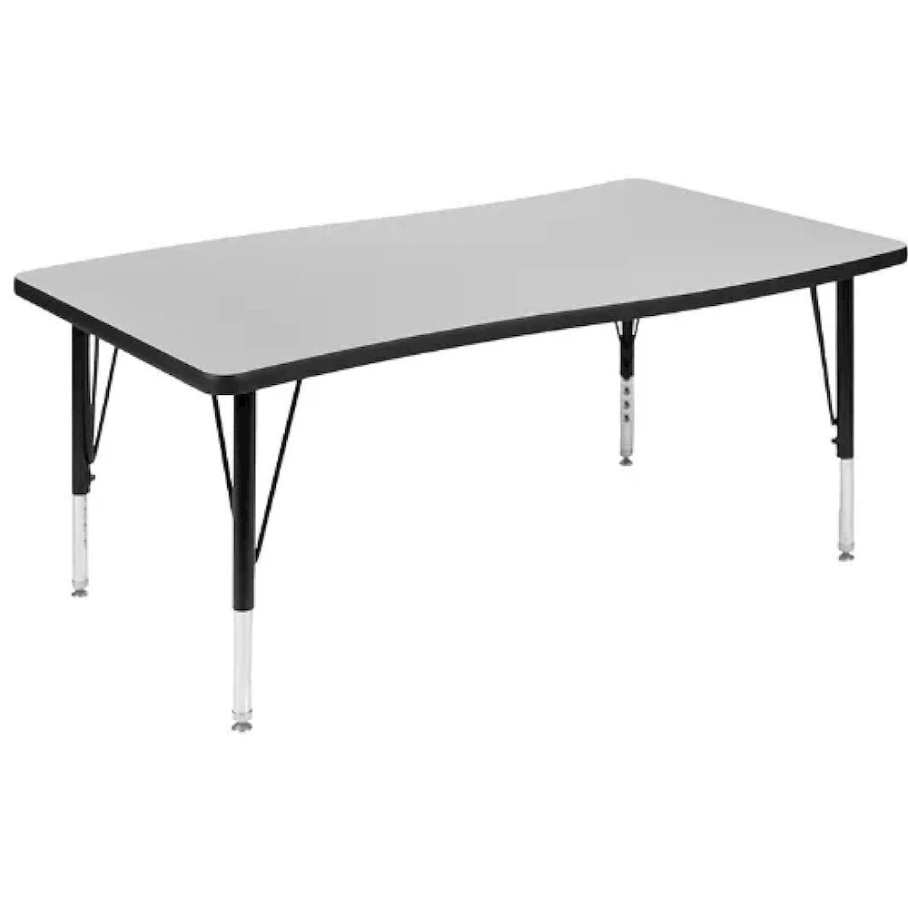 Mobile 28"W x 47.5"L Rectangular Wave Flexible Collaborative Grey Thermal Laminate Activity Table - Standard Height Adjustable Legs