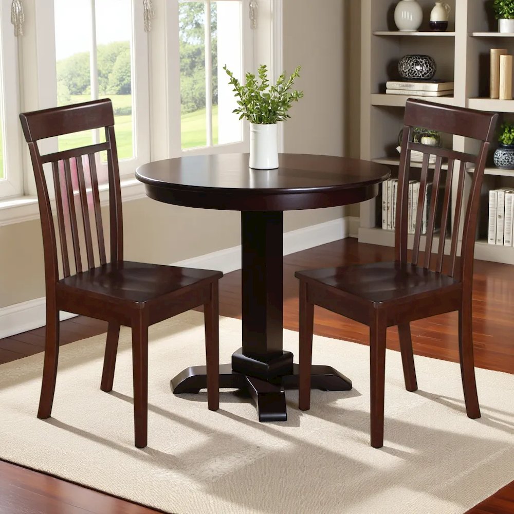Elegant Wooden Dining Chairs – Slatted Back, Set of 2, Brown Finish