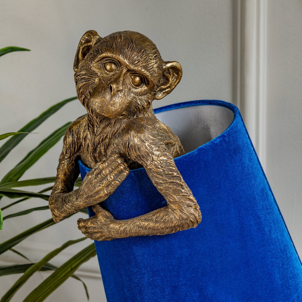 Chester Gold Monkey w/Blue Velvet Shade