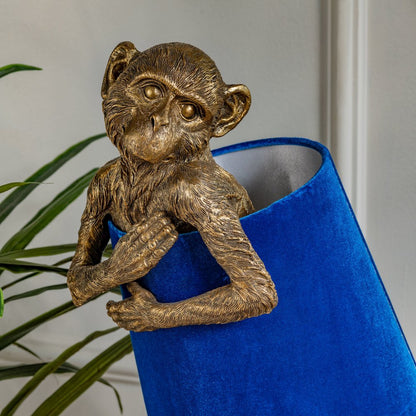 Chester Gold Monkey w/Blue Velvet Shade