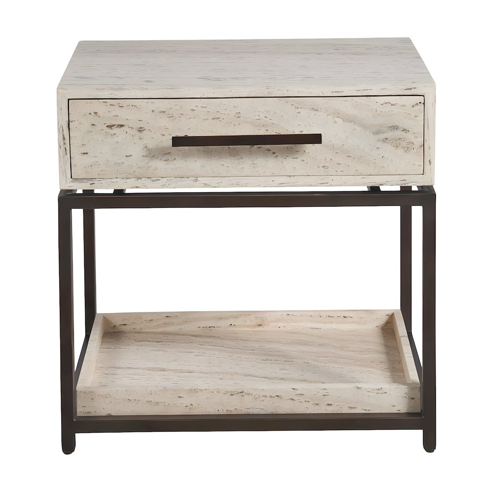 Modern Stone Nightstand with Drawer, Touch Latch, and Built-In Outlets
