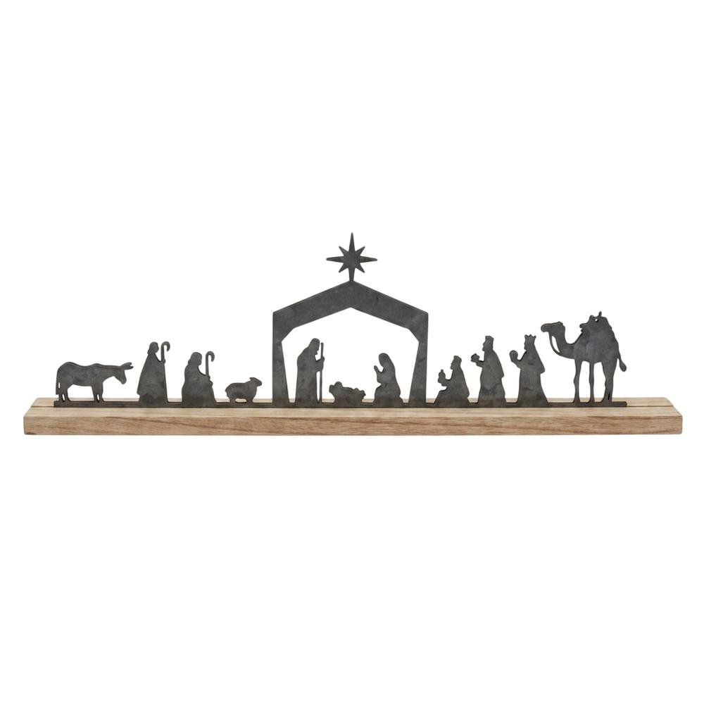 Metal Nativity On A Wooden Stand