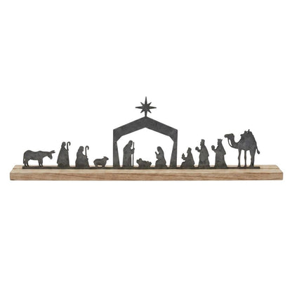 Metal Nativity On A Wooden Stand
