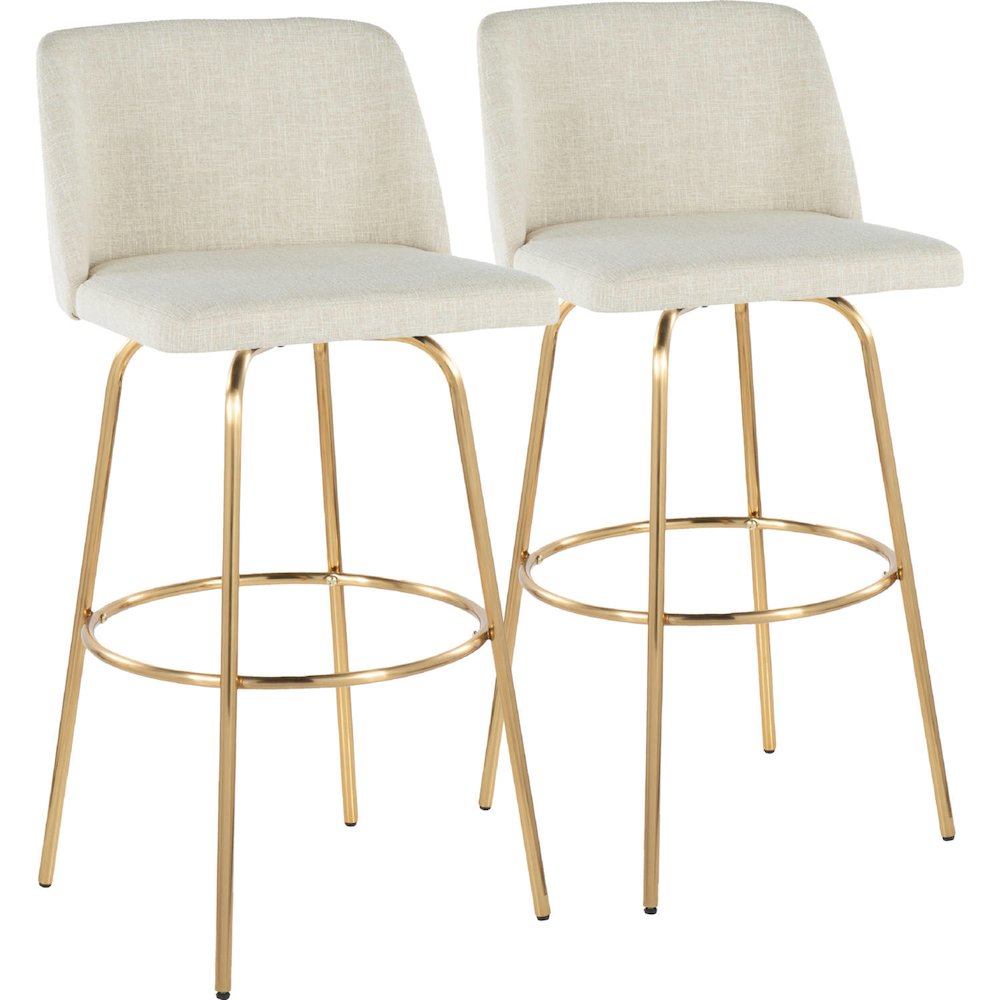 Cream Fabric, Gold Metal Toriano 30" Fixed-Height Barstool - Set of 2