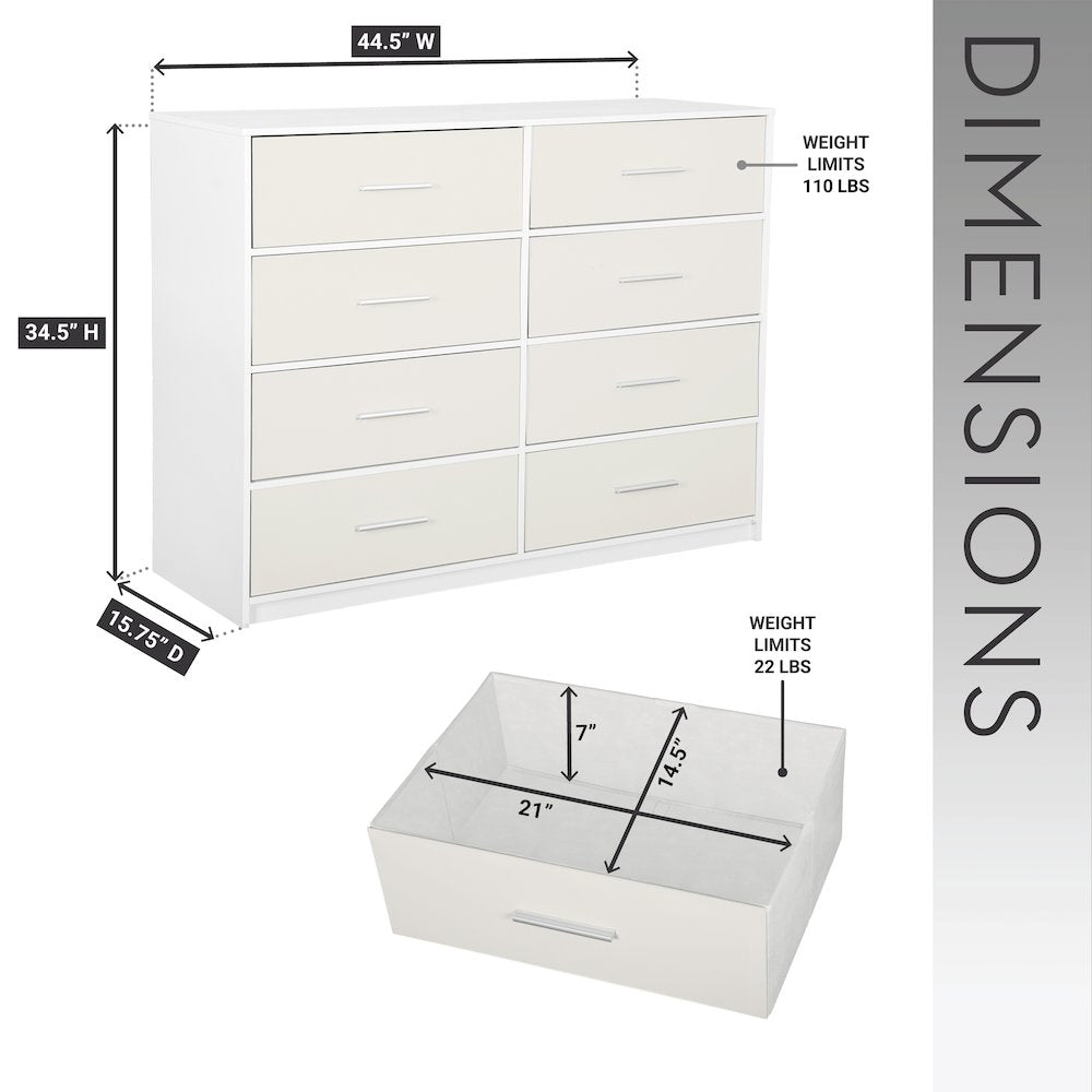 8-Drawer Dresser with Large Fabric Drawers, White