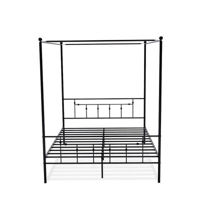 ATQCBLK Anniston Canopy Bed with Deluxe Style Headboard and Footboard - Luxurious Metal Frame in Powder Coating Black