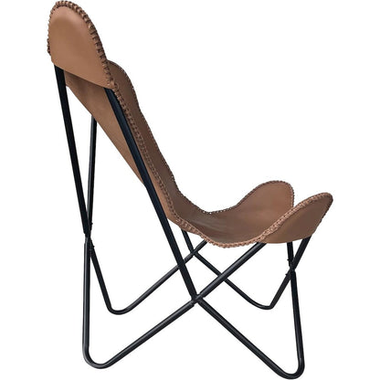AmeriHome Genuine Leather Butterfly Chair - Light Tan