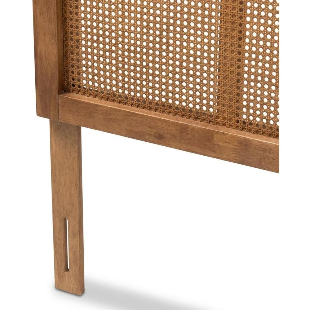 Brown Rubberwood King Size Headboard, Synthetic Rattan Panel, Modern Design