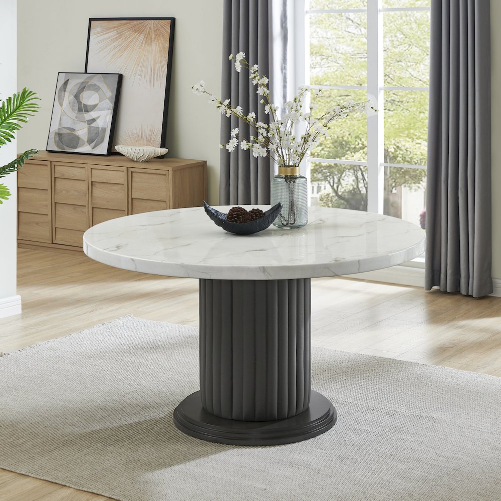 Valencia 5-Piece 54" Round White Faux Marble Dining Set