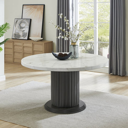 Valencia 5-Piece 54" Round White Faux Marble Dining Set