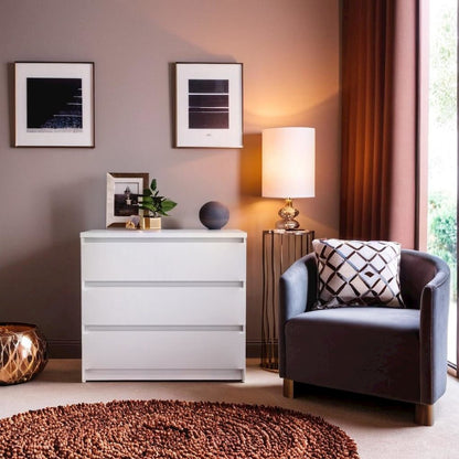 Furnifact White 3 Drawer Dresser – Modern 3 Drawer Dresser for Bedroom, Closet, or Entryway – Sleek and Functional Three Drawer Dresser for Compact Storage