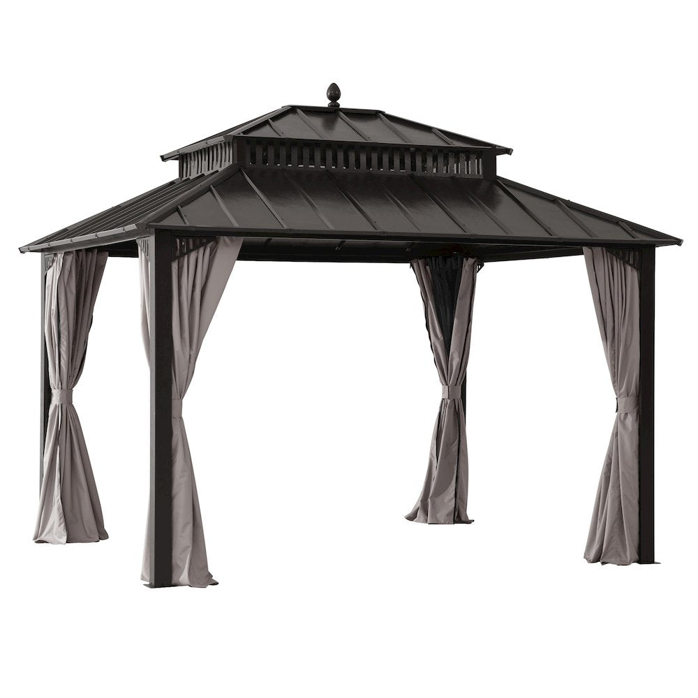 12 ft x 10 ft Hardtop Gazebo with Steel Roof, Brown Aluminum Frame - Extra-Tall