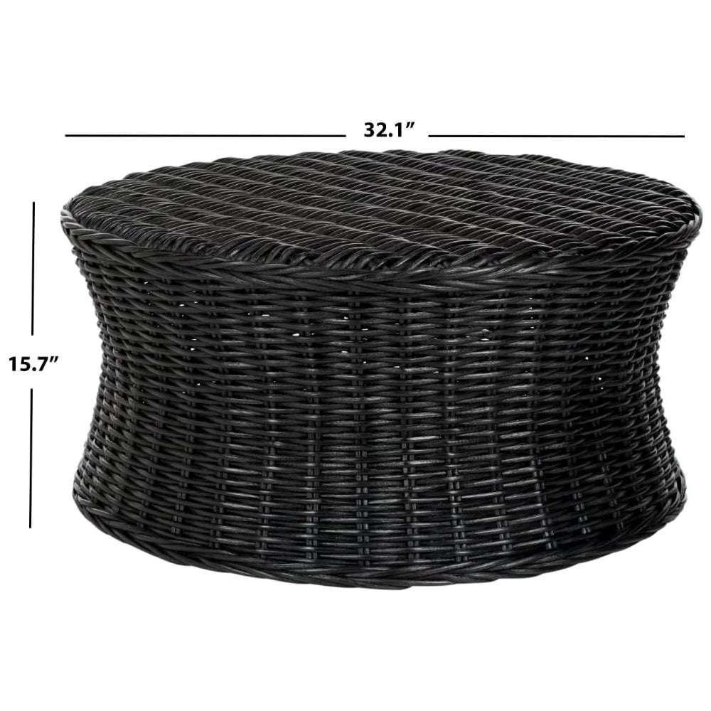 Home Collection Ruxton Black Rattan Round Coffee Table Ottoman