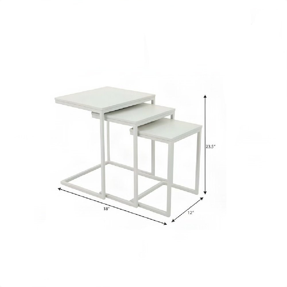 FurniFact Nesting Tables with Mango Wood Tops, White
