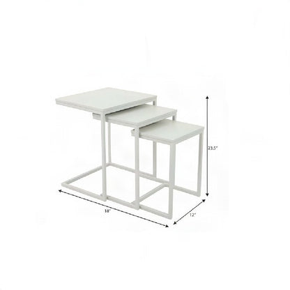 FurniFact Nesting Tables with Mango Wood Tops, White