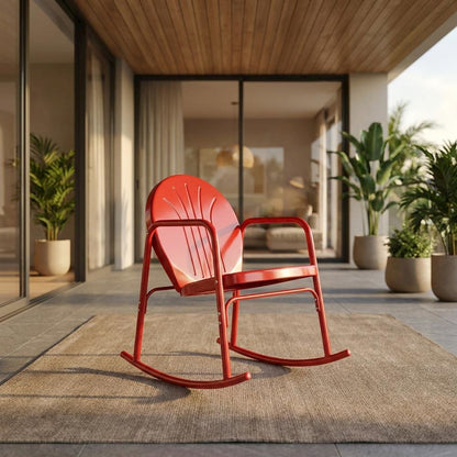 Bright Red Gloss Rocking Chair Set with Comfortable Armrests and Durable Build