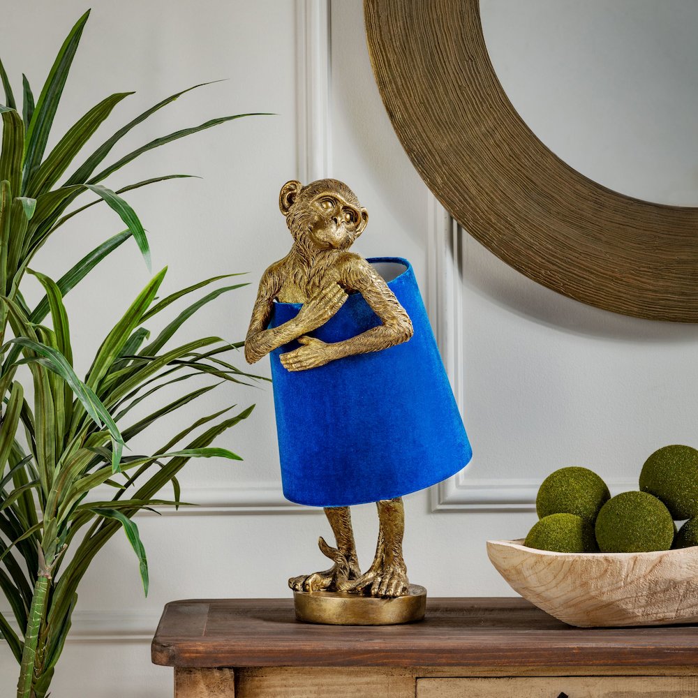 Chester Gold Monkey w/Blue Velvet Shade