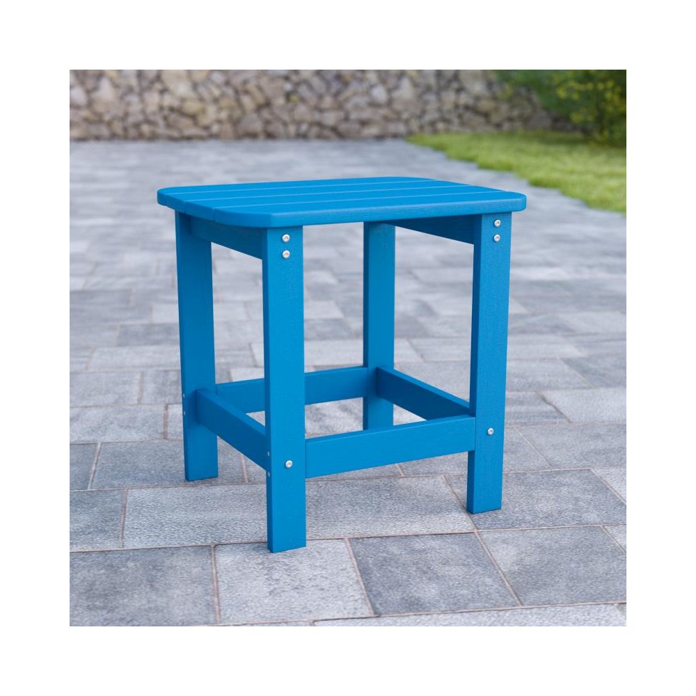 All-Weather Poly Resin Wood Adirondack Side Table in Blue