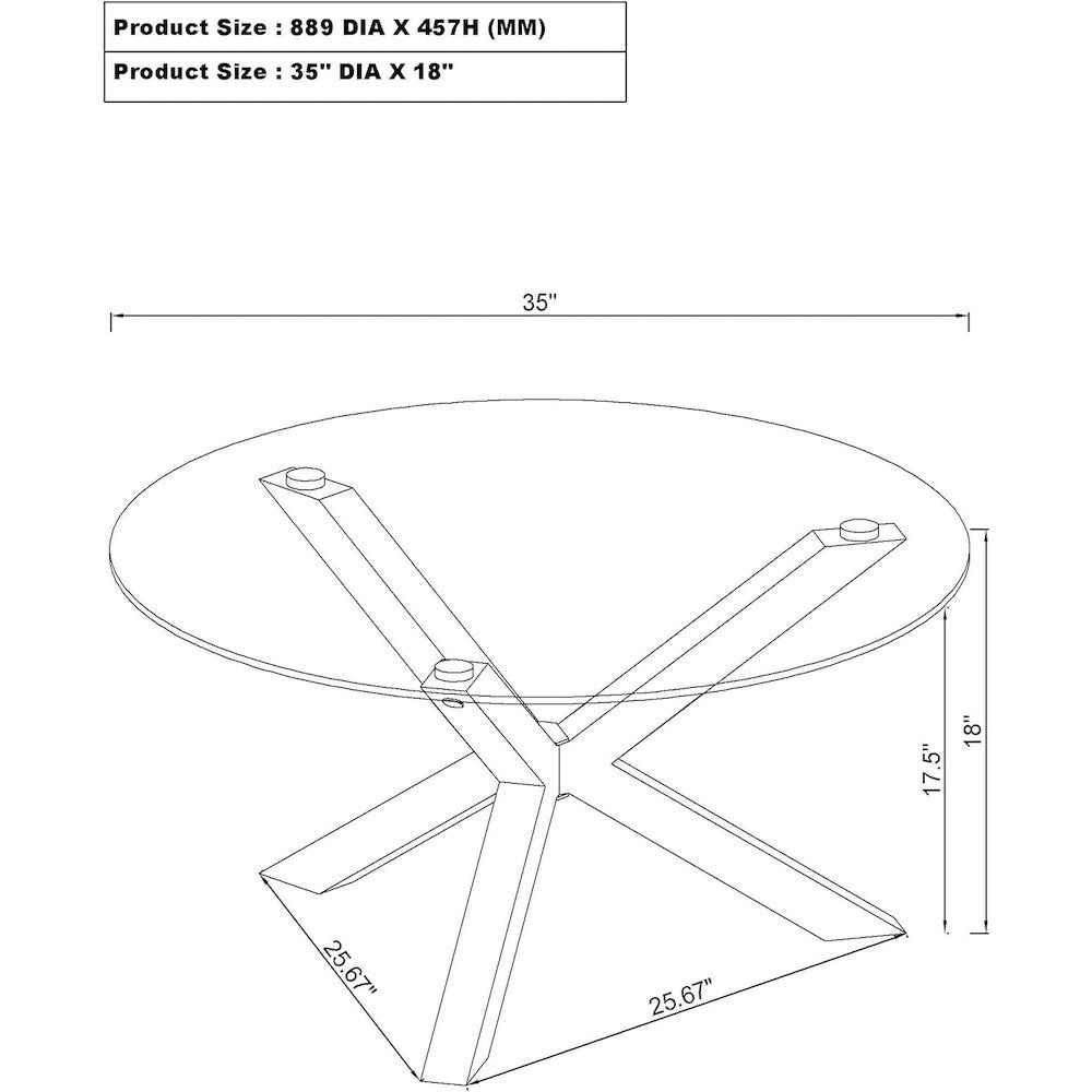 Kenzie Round Tempered Glass Top Cocktail Coffee Table Chrome