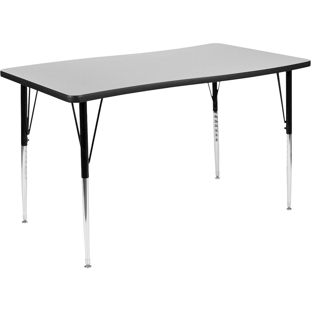 28"W x 47.5"L Rectangular Wave Flexible Collaborative Grey Thermal Laminate Activity Table - Standard Height Adjustable Legs