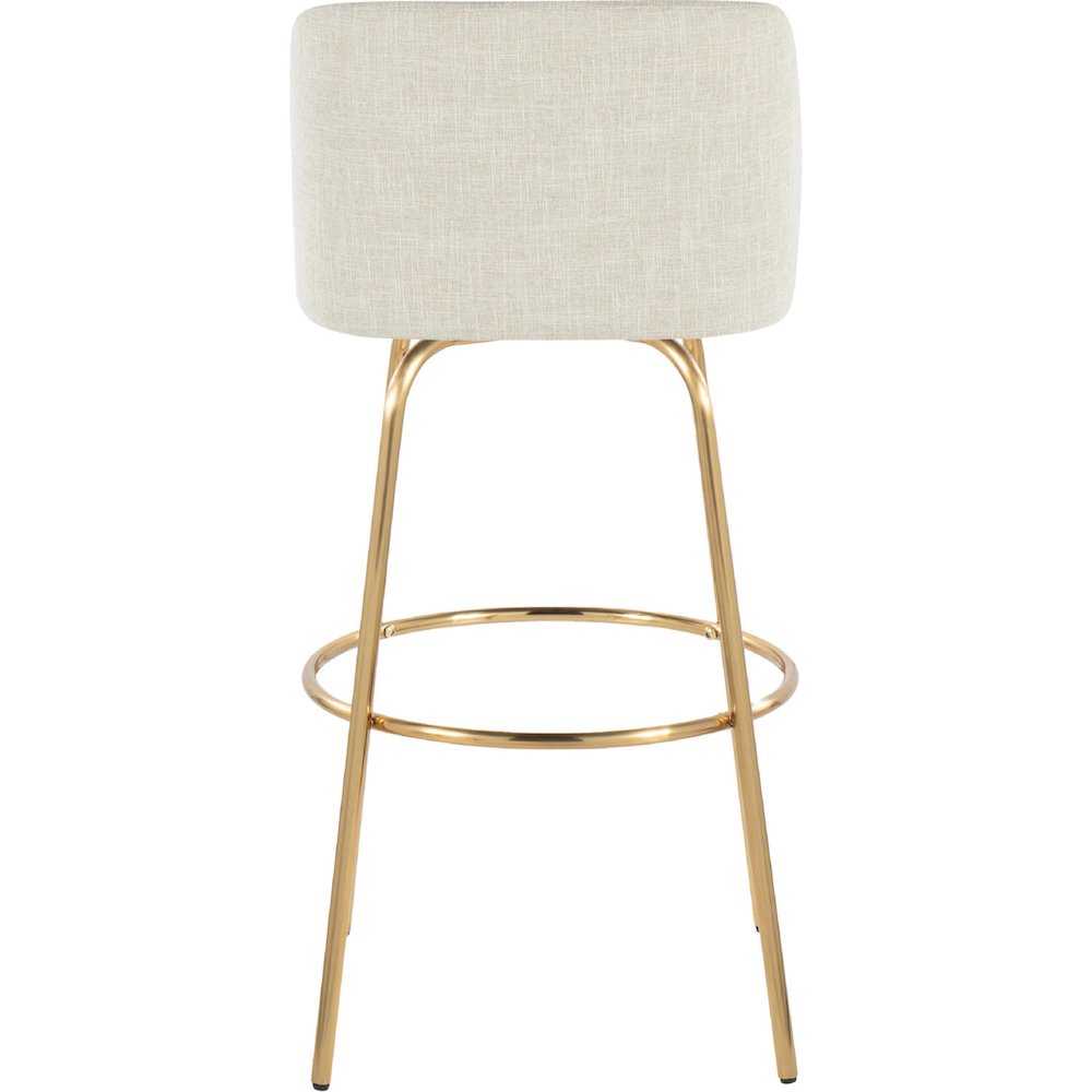 Cream Fabric, Gold Metal Toriano 30" Fixed-Height Barstool - Set of 2