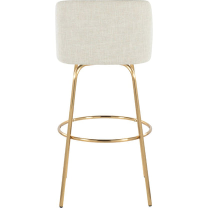 Cream Fabric, Gold Metal Toriano 30" Fixed-Height Barstool - Set of 2