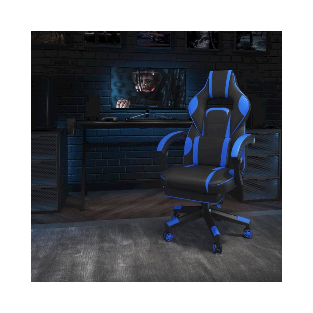 X40 Gaming Chair Racing Ergonomic Computer Chair with Fully Reclining Back/Arms, Slide-Out Footrest, Massaging Lumbar - Black/Blue