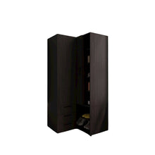 Corner Armoire With Double Doors, Interior Shelves, Space-Saving Wardrobe, Black