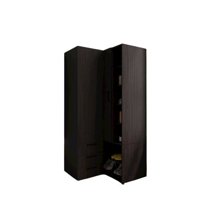 Corner Armoire With Double Doors, Interior Shelves, Space-Saving Wardrobe, Black