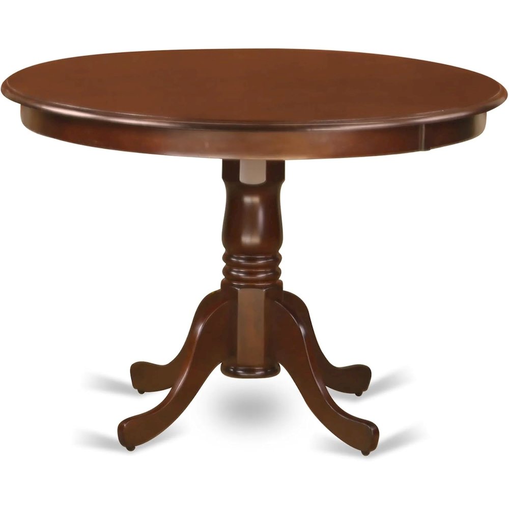 East West Furniture HLDA3-MAH-24 3 Piece Dining Room Furniture Set Includes a Round Wooden Table with Pedestal and 2 Upholstered Chairs, 42x42 Inch, Mahogany
