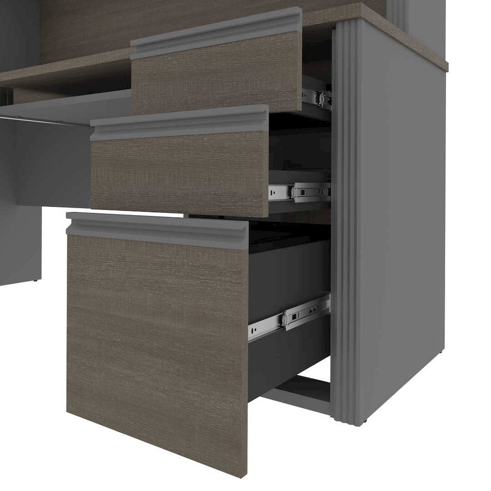 72W L-Shaped Desk with Pedestal and Hutch