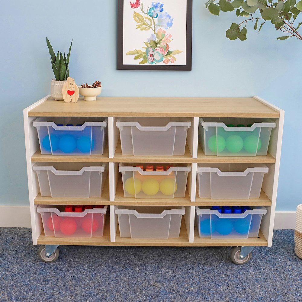 Nine Tray Mobile Cabinet in Brown and White Color