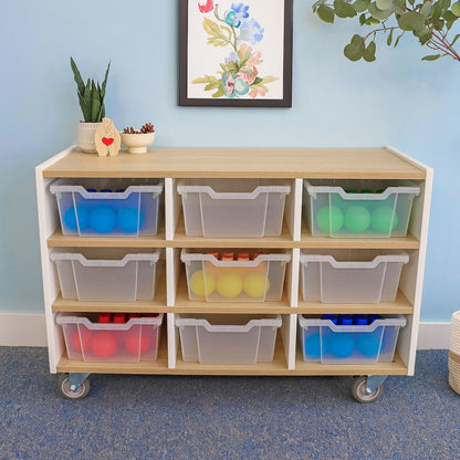 Nine Tray Mobile Cabinet in Brown and White Color