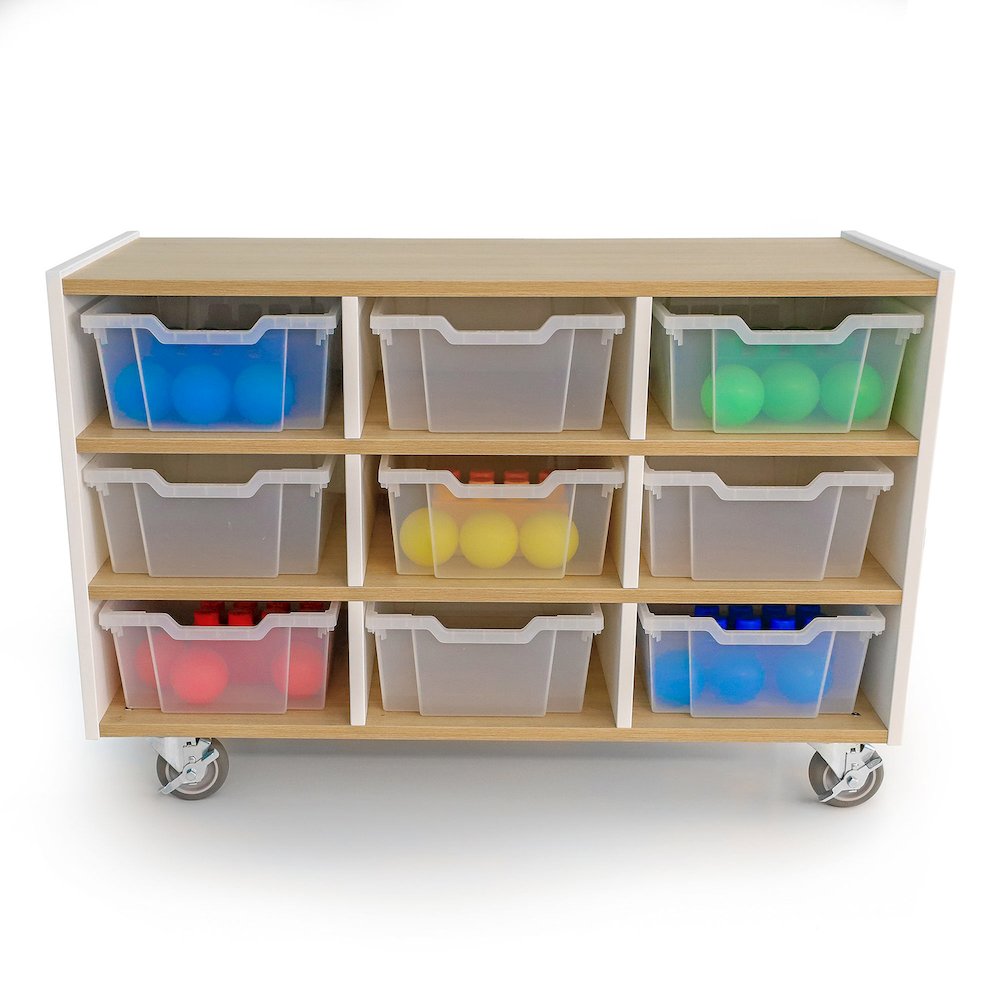 Nine Tray Mobile Cabinet in Brown and White Color