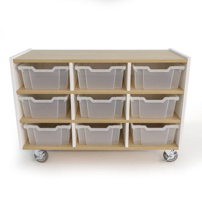 Nine Tray Mobile Cabinet in Brown and White Color