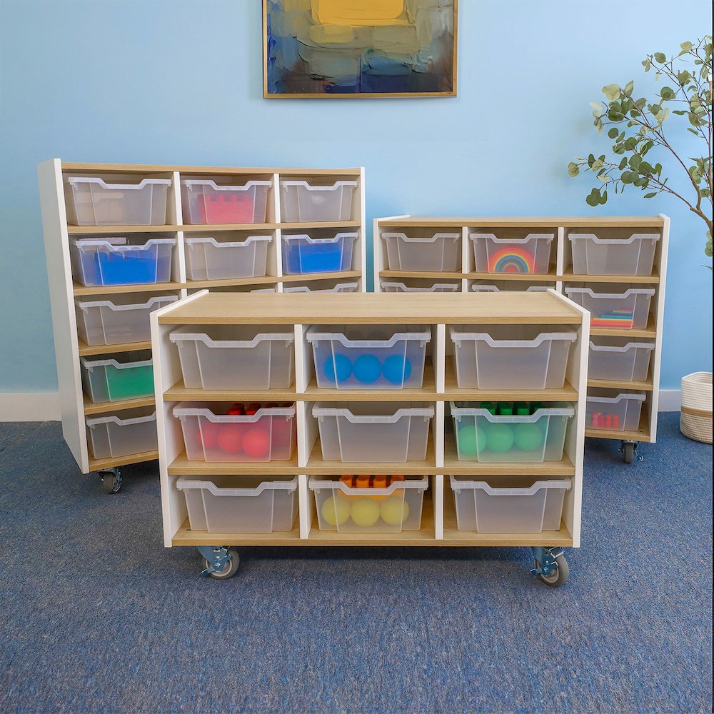 Nine Tray Mobile Cabinet in Brown and White Color