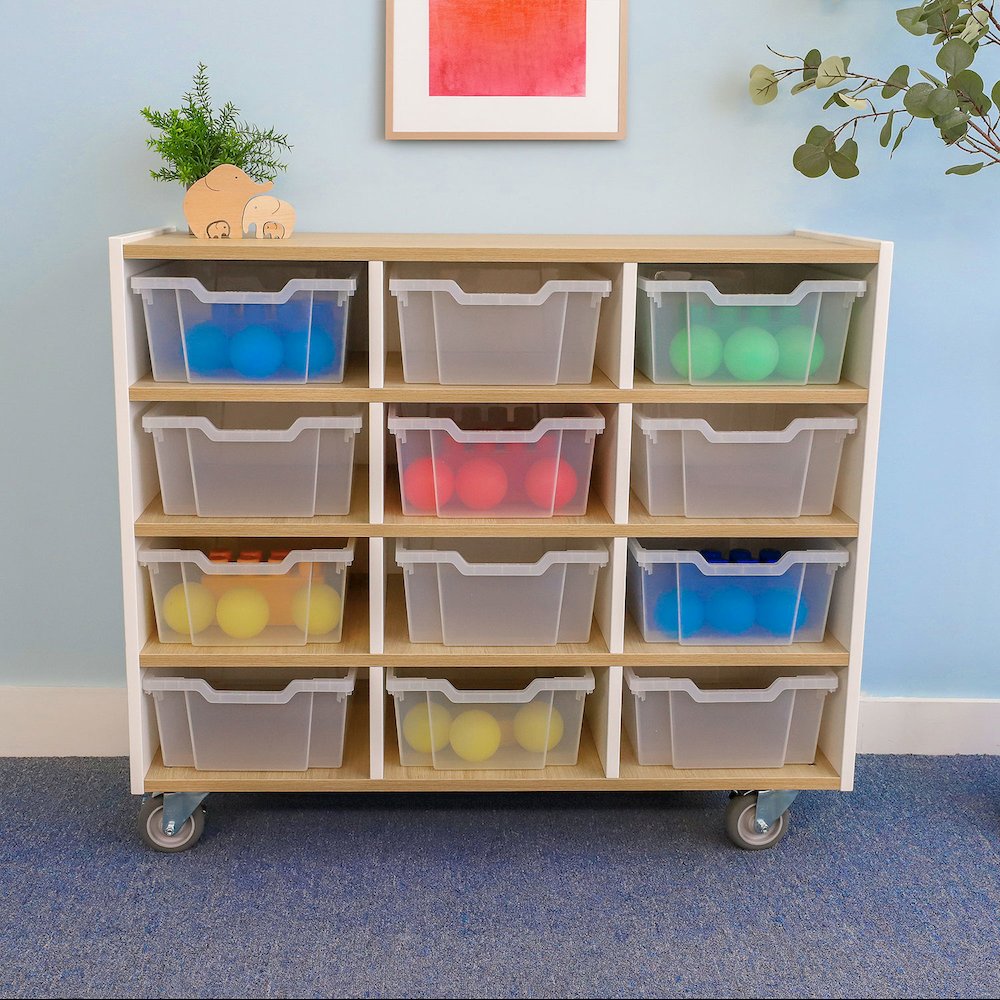 12 Tray Mobile Cabinet in Brown and White Color