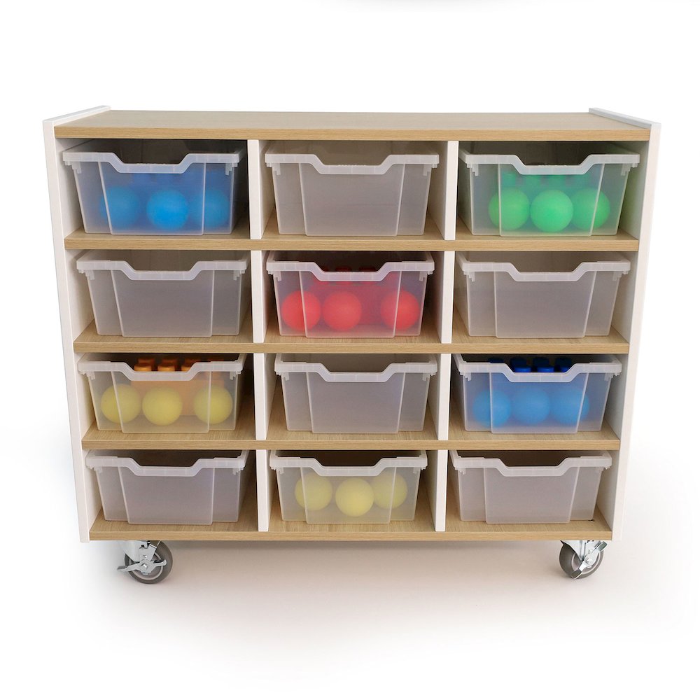 12 Tray Mobile Cabinet in Brown and White Color