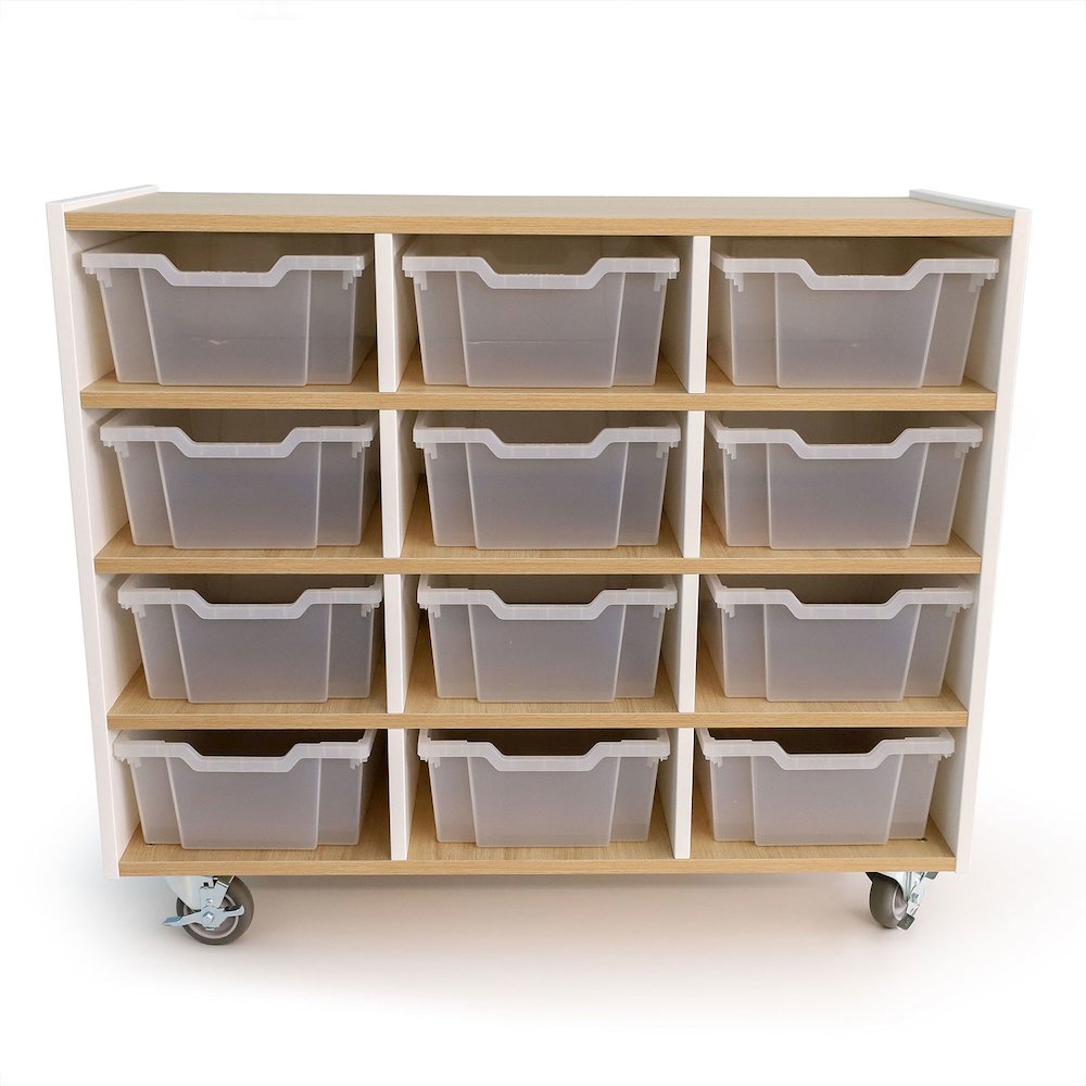 12 Tray Mobile Cabinet in Brown and White Color