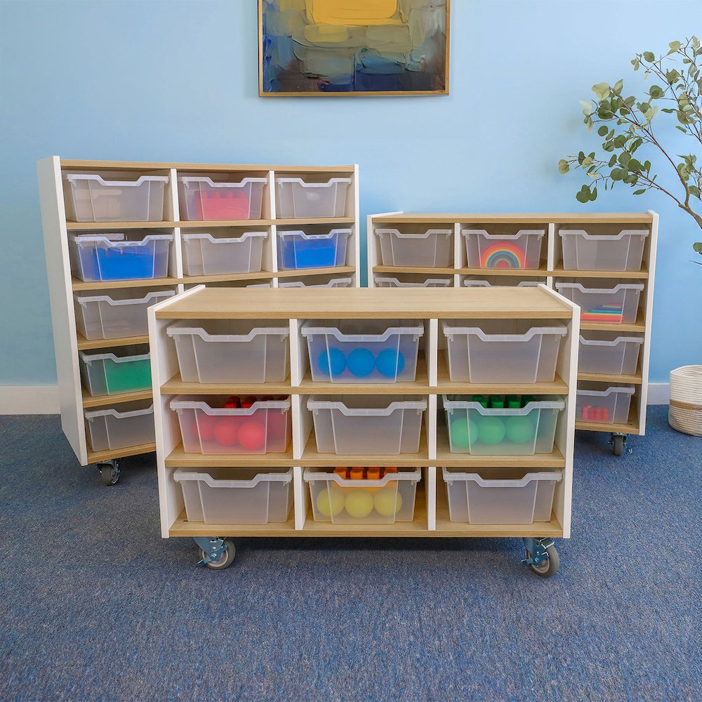 12 Tray Mobile Cabinet in Brown and White Color