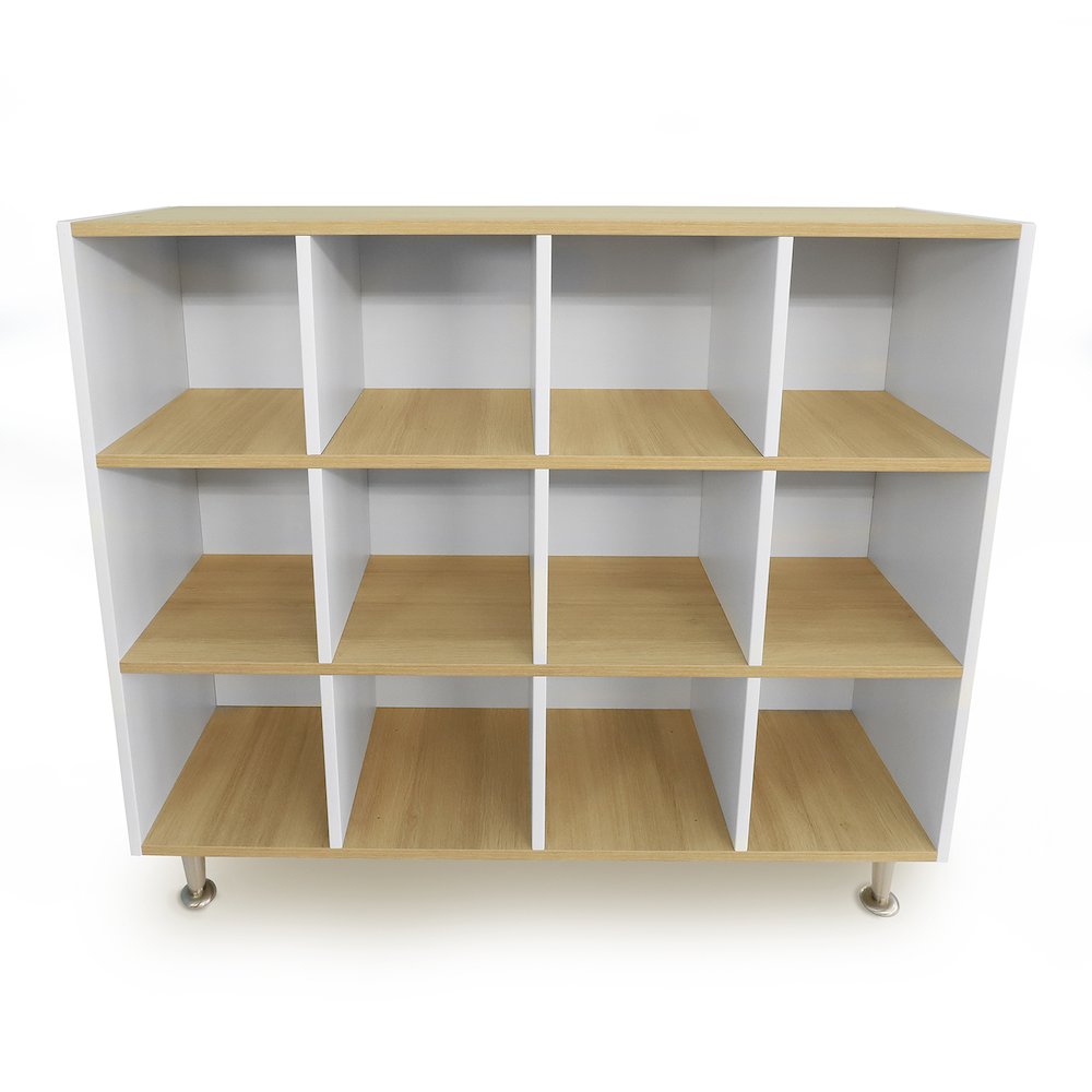 12 Cubby Backpack Storage in Brown and White Color