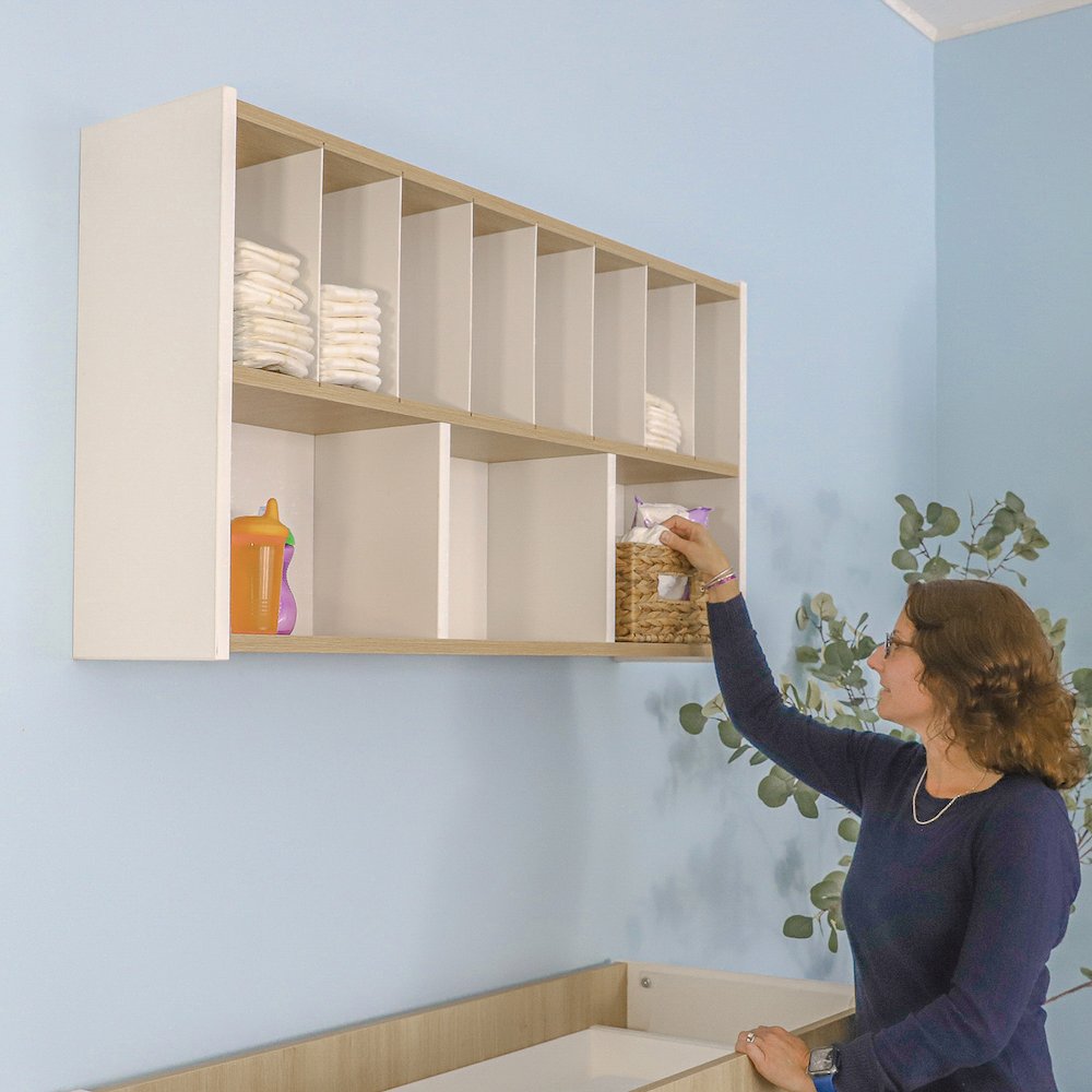 Diaper Supply Cabinet in Brown and White Color