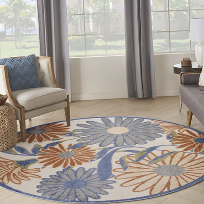 Aloha 5'3" x Round Beige Multicolor Contemporary Rug