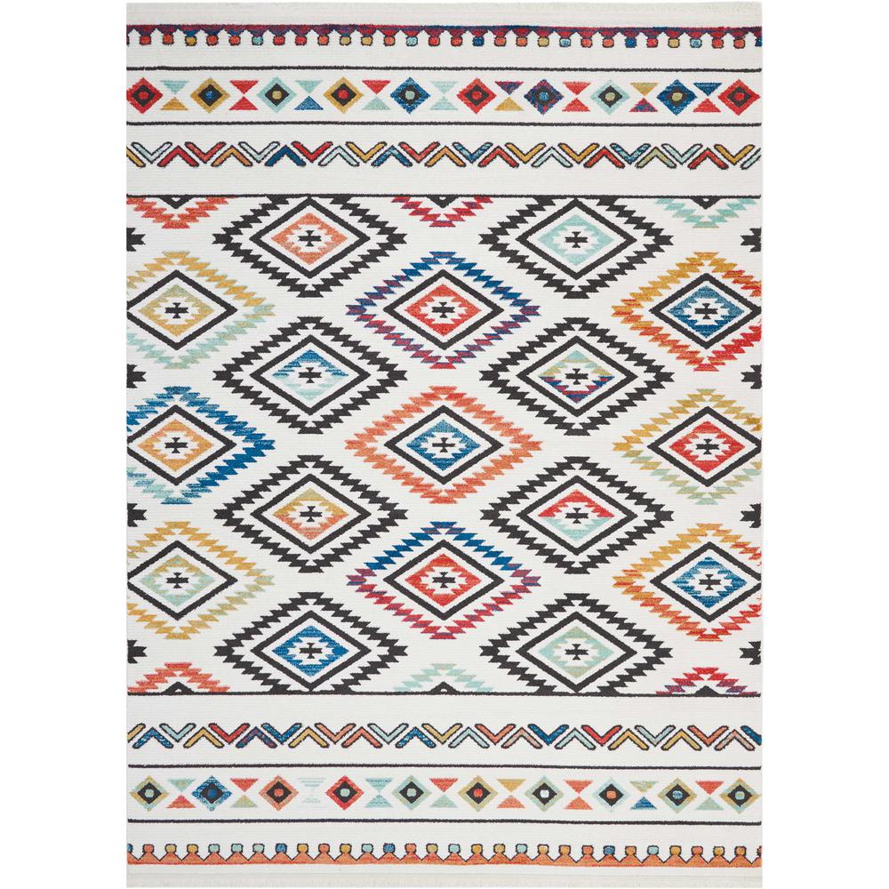 Tribal Decor Area Rug, White, 7'10" x 10'9"