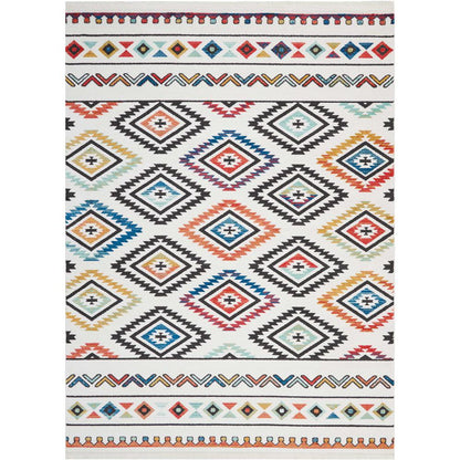 Tribal Decor Area Rug, White, 7'10" x 10'9"